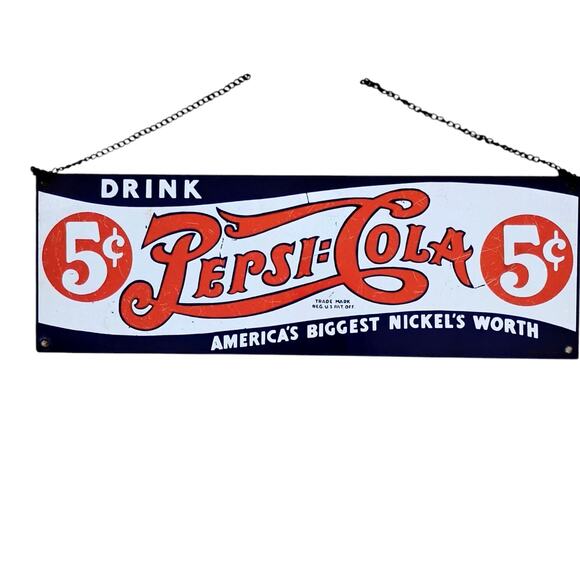 🧃 Pepsi-Cola Metal Sign 🧨 5¢ Slogan | 1991 Repro by Ande Rooney - Picture 11 of 11